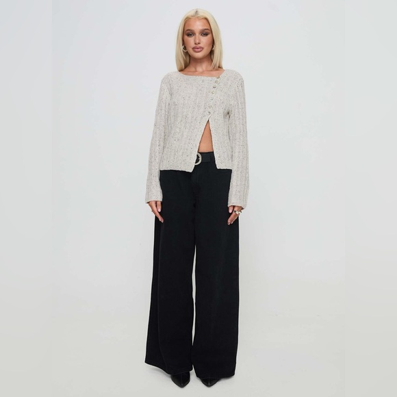 Princess Polly Lenker Knit Split Front Jumper in Grey Offset Button Cardigan NWT - Picture 5 of 14